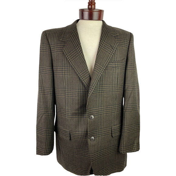 42L Long Bloomingdales Men's Brown Plaid Wool Sports Coat 2 button - Picture 1 of 7